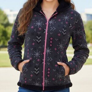 Fleece Long Sleeve Hooded Zipper Jacket size XL